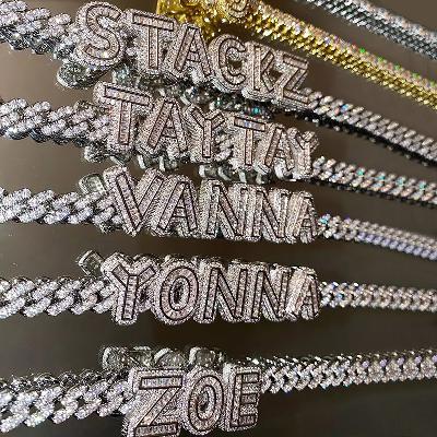 Iced Out 8mm Cuban Custom Baguette Letters Name Necklace