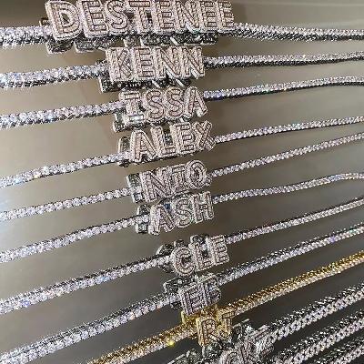 Iced Out 4mm Tennis Custom Baguette Letters Name Necklace