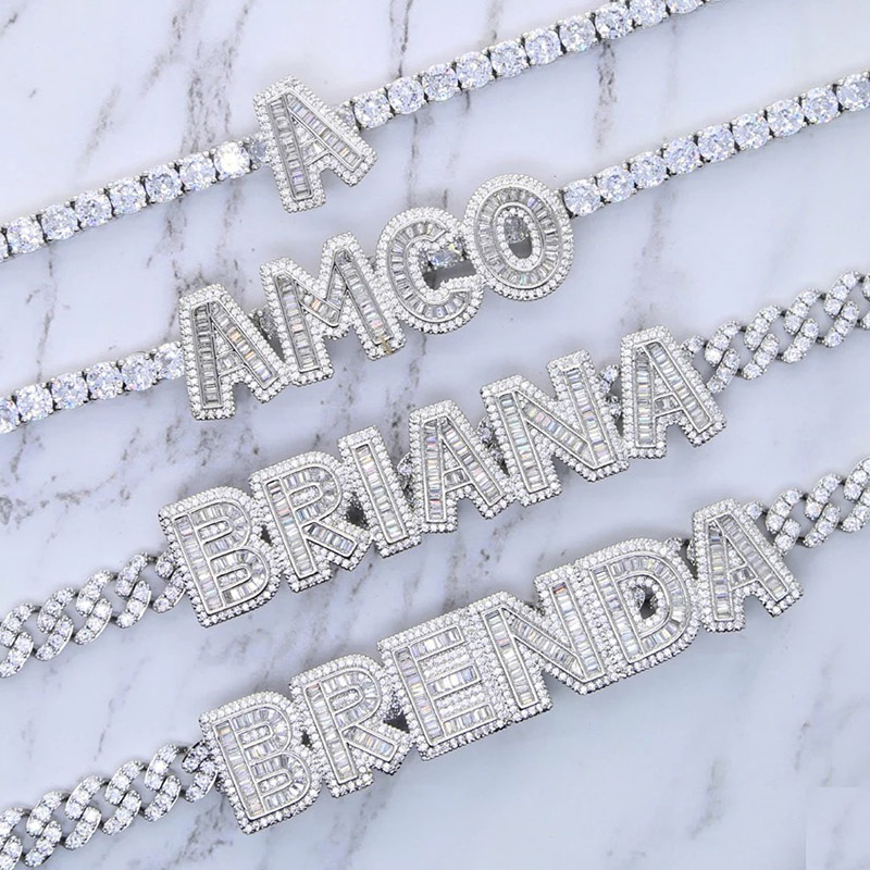 Iced Out 4mm Tennis Custom Baguette Letters Name Necklace