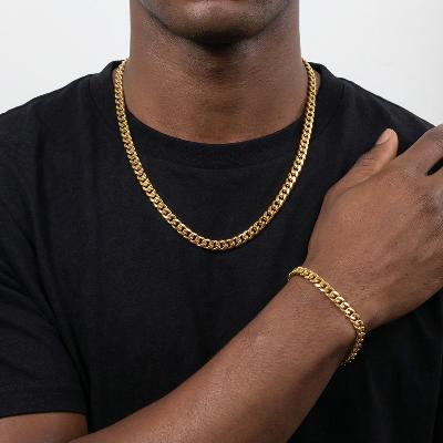 2.5/3.5/4.5/5.5/6/7/8/9/10/13mm Cuban Chain&Bracelet Set in Gold