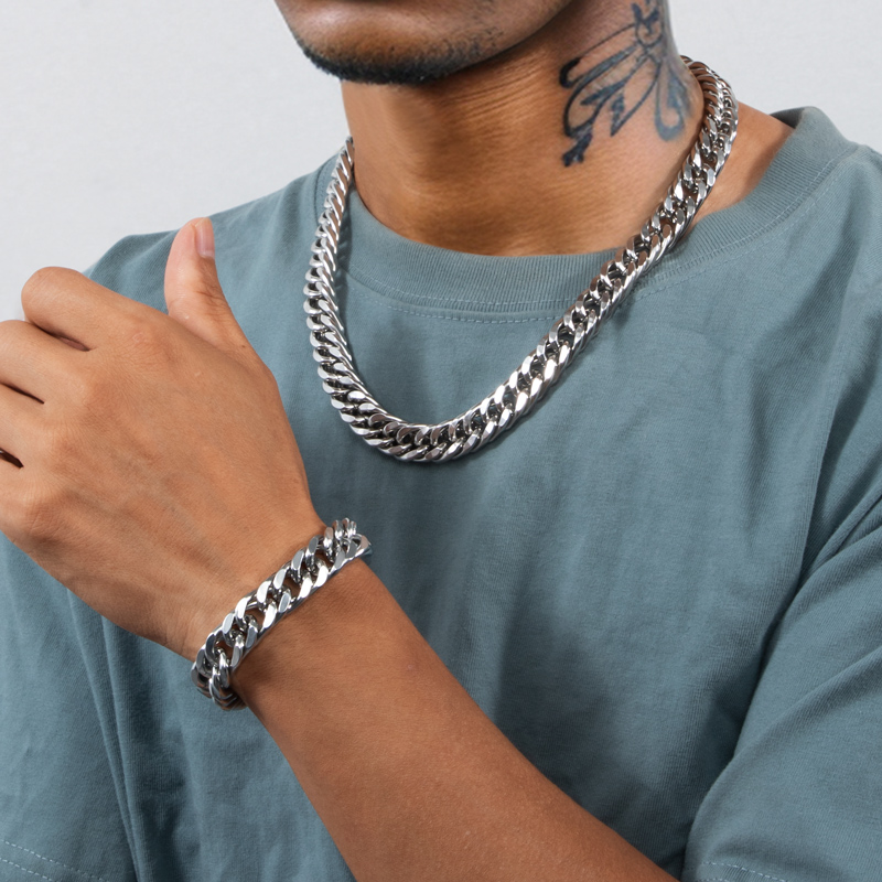 2.5/3.5/4.5/5.5/6/7/8/9/10/13mm Cuban  Stainless Steel Chain&Bracelet Set