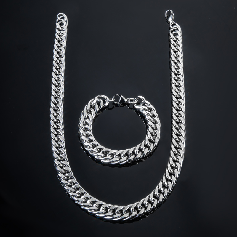 2.5/3.5/4.5/5.5/6/7/8/9/10/13mm Cuban  Stainless Steel Chain&Bracelet Set