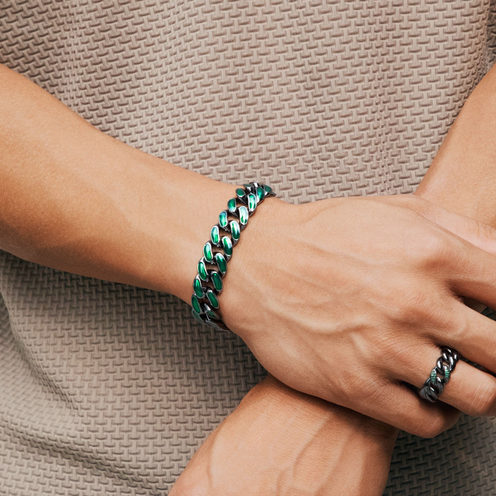 13mm Emerald Iced Enamel Miami Cuban Chain&Bracelet Set