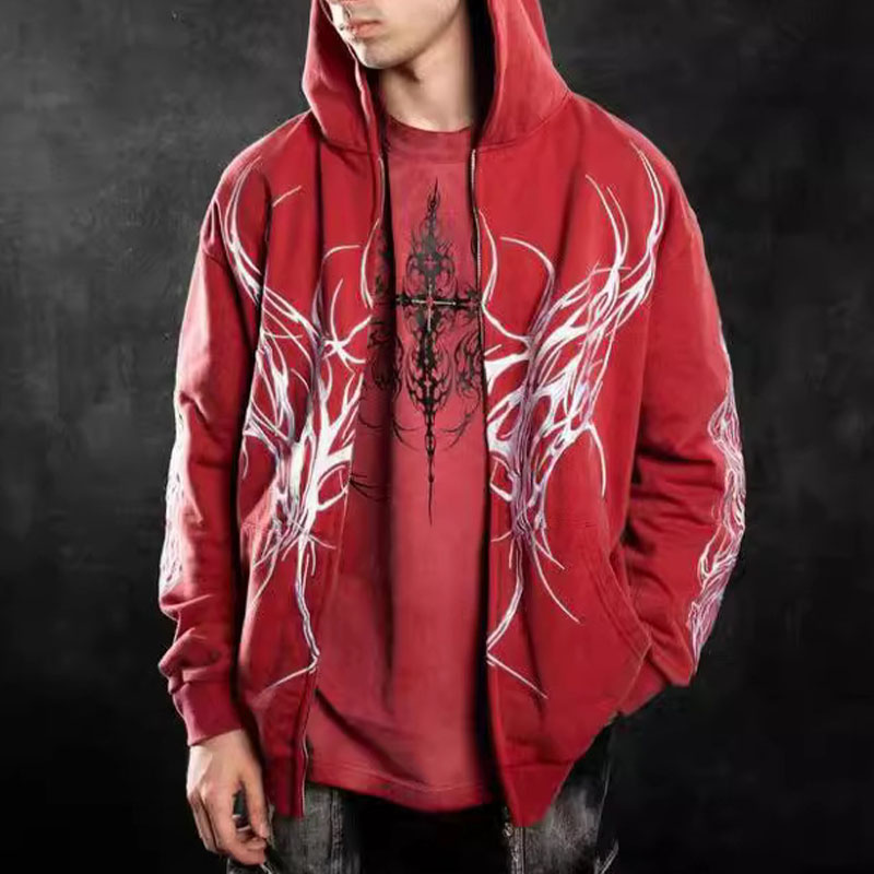 Y2K Dark Gothic Print Zip Hoodie