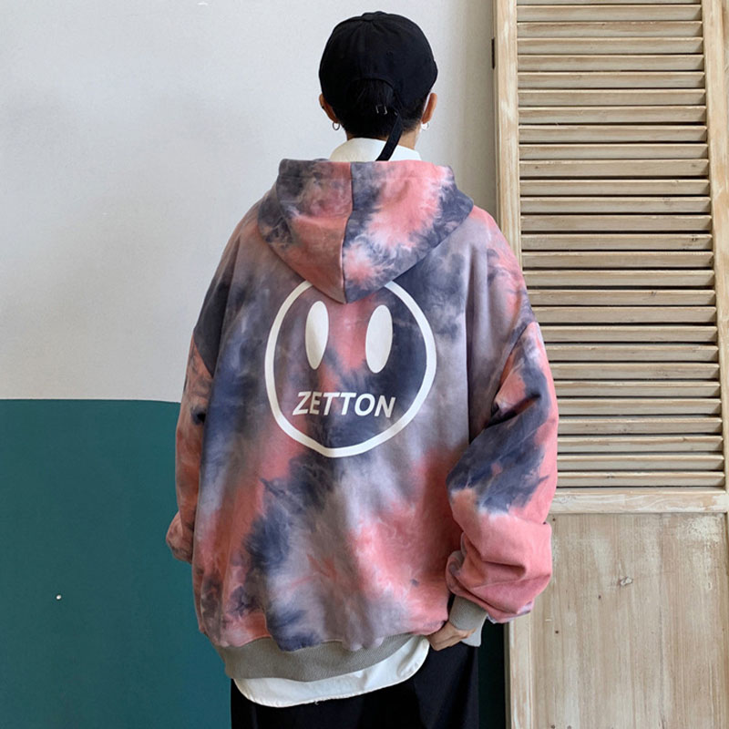 Hip Hop Tie-Dye Smiley Print Hoodie