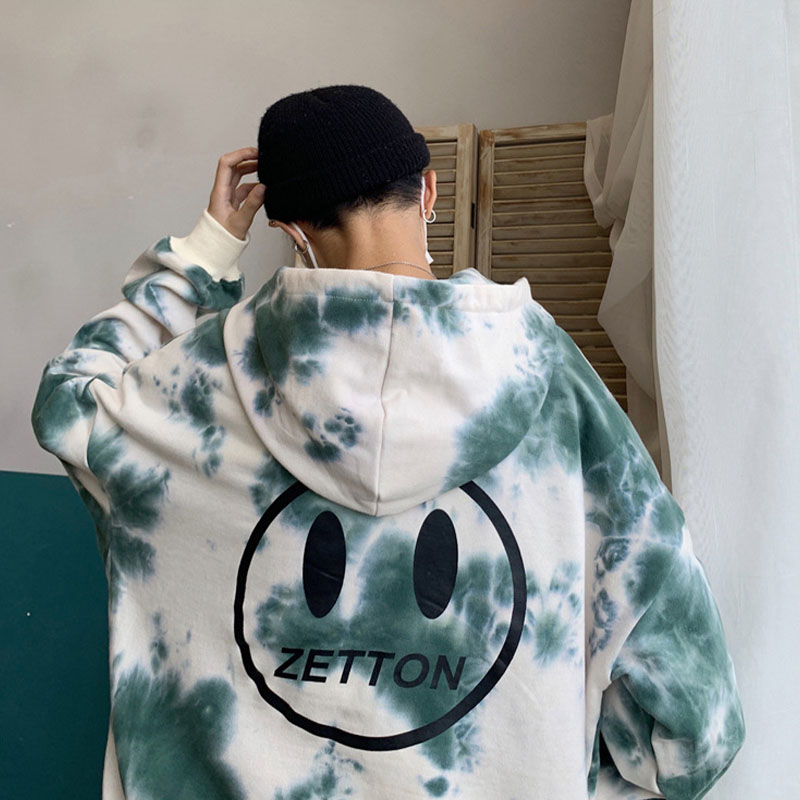 Hip Hop Tie-Dye Smiley Print Hoodie