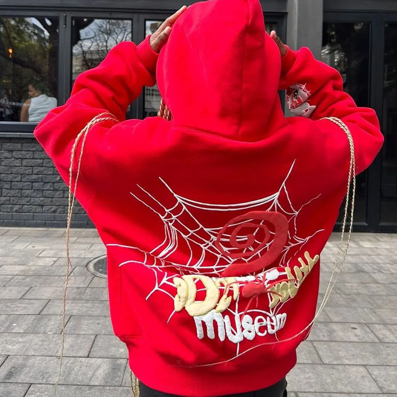 Hip Hop Alphabet Spiderweb Foam Print Hoodie