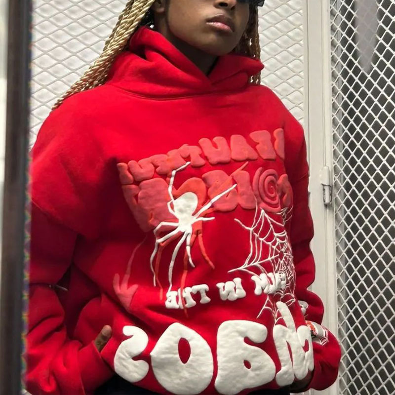 Hip Hop Alphabet Spiderweb Foam Print Hoodie