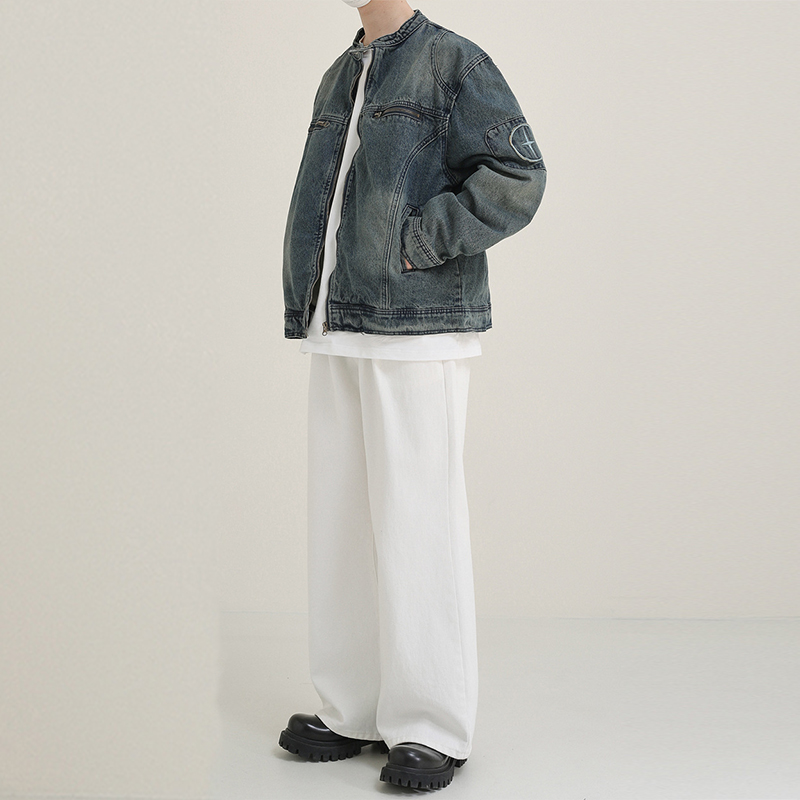 Washed Workwear Stand-Up Denim Jacket