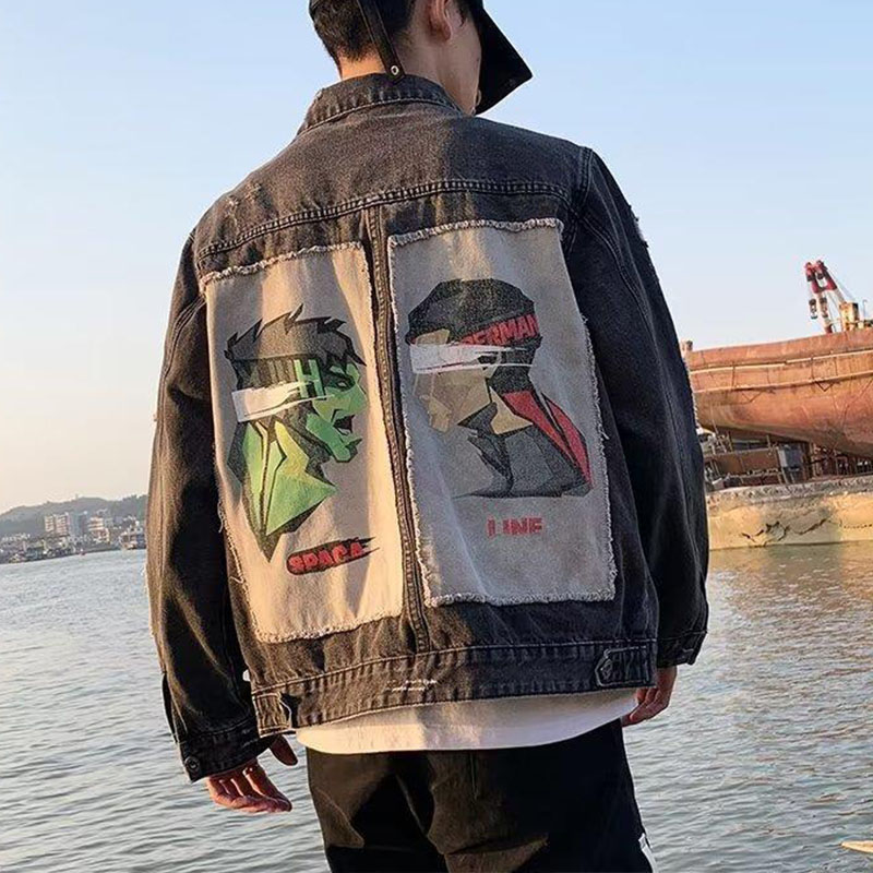 Japanese Hip Hop Patchwork Denim Jacket