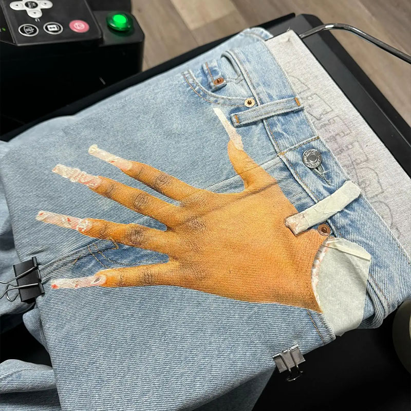 Hip Hop Quirky Diablo Style Palm Print Jeans