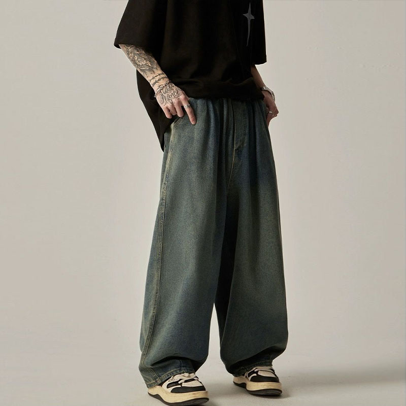 Hip Hop Washed and Rubbed Wide Leg Jeans