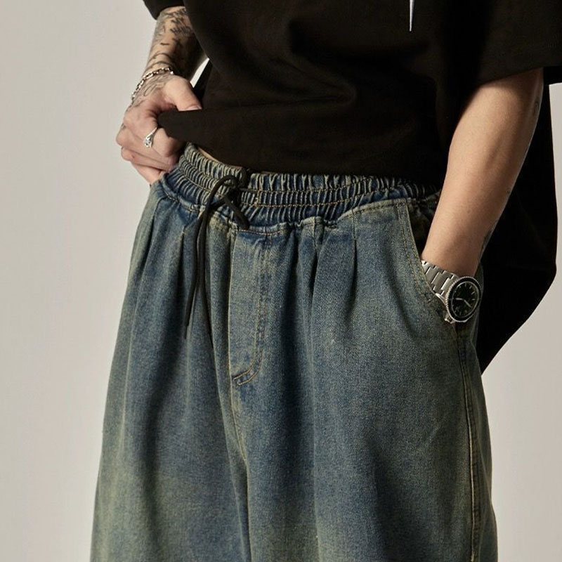 Hip Hop Washed and Rubbed Wide Leg Jeans