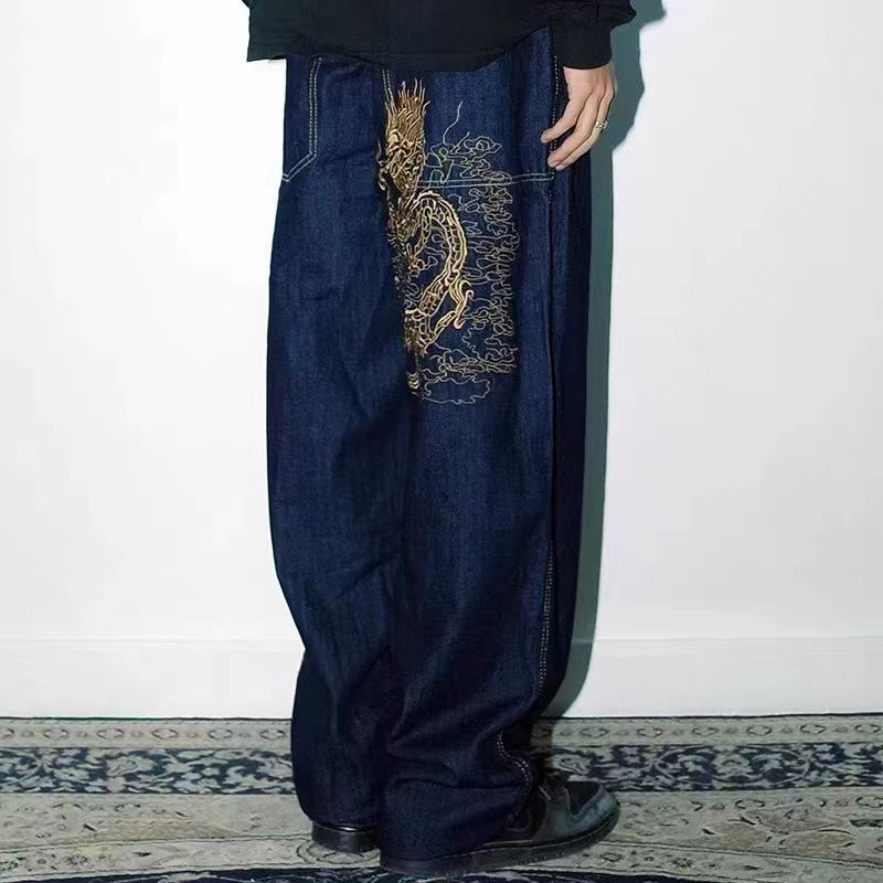 Hip Hop Vintage Dragon Print Jeans