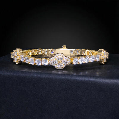 Iced Oval Cut Flower Tennis Bracelet