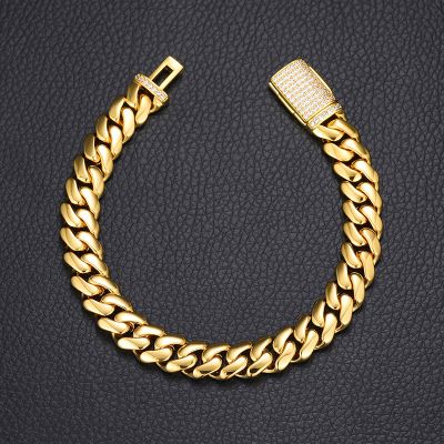 10mm Iced Clasp Cuban Bracelet in Gold