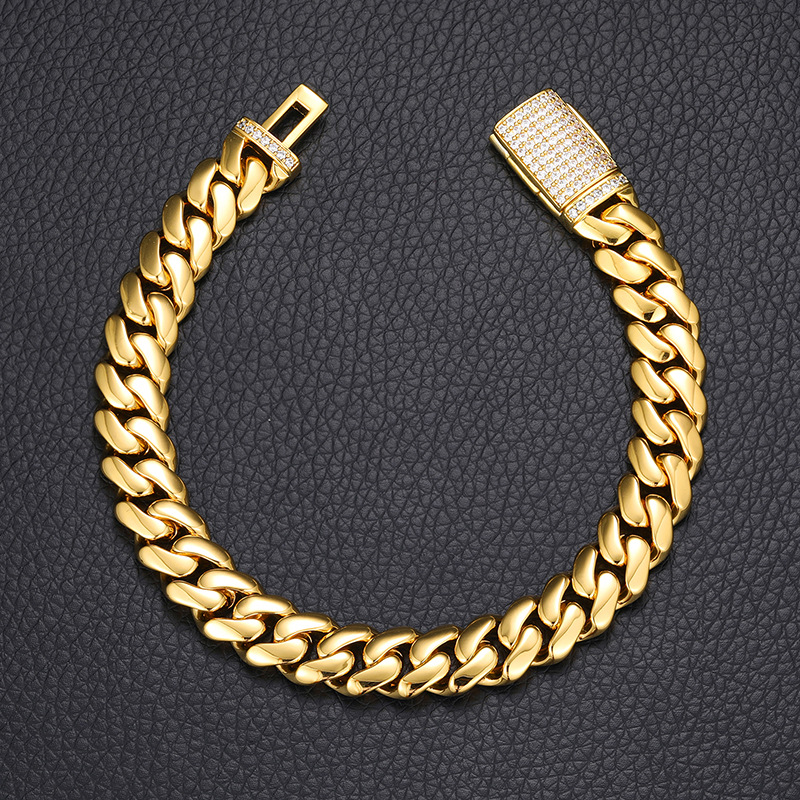 12mm Iced Clasp Cuban Bracelet in Gold