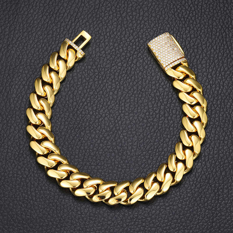 14mm Iced Clasp Cuban Bracelet in Gold