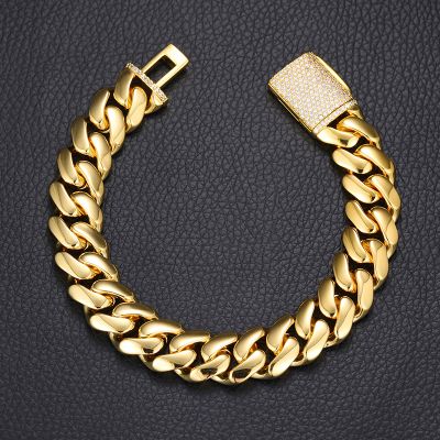 16mm Iced Clasp Cuban Bracelet in Gold