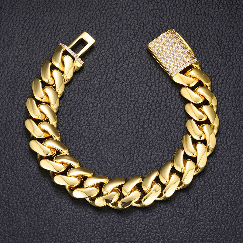 18mm Iced Clasp Cuban Bracelet in Gold