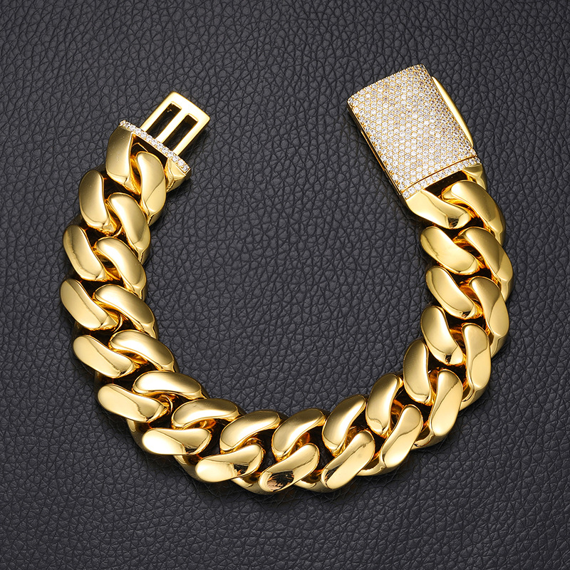 20mm Iced Clasp Cuban Bracelet in Gold