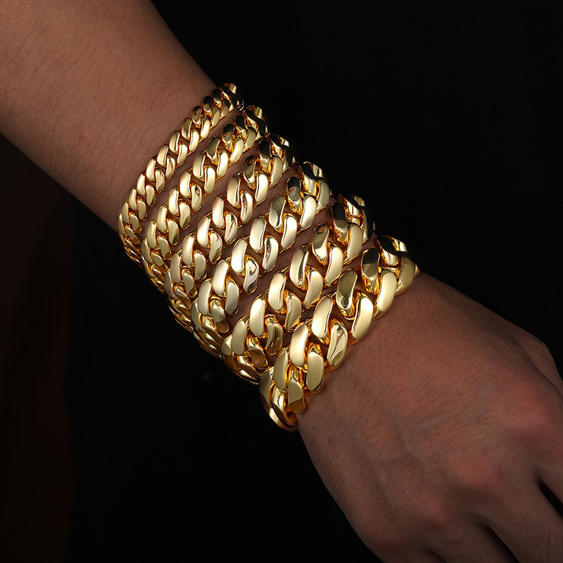 20mm Iced Clasp Cuban Bracelet in Gold