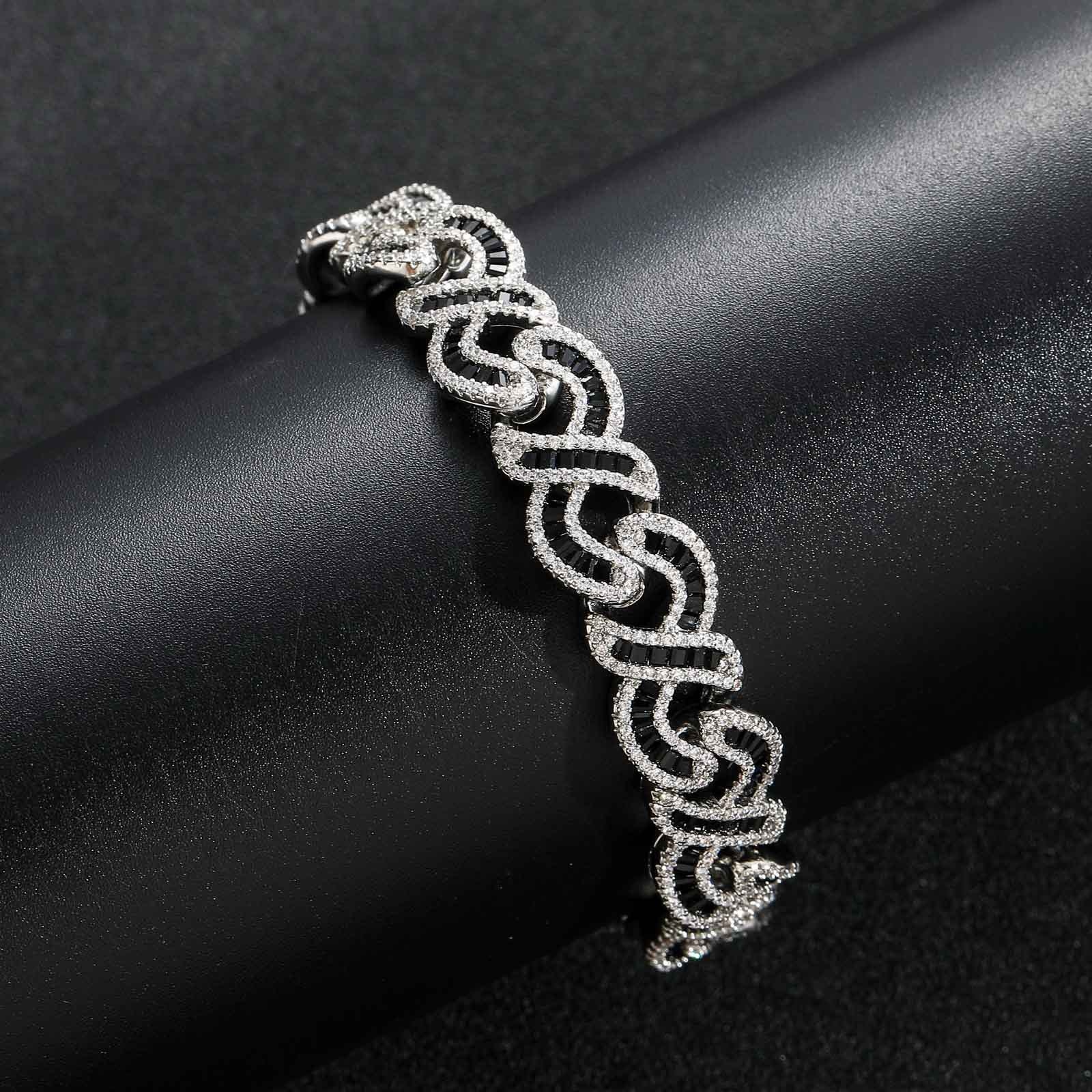 Tapered Baguette Cut Black Diamonds Infinity Sign Bracelet