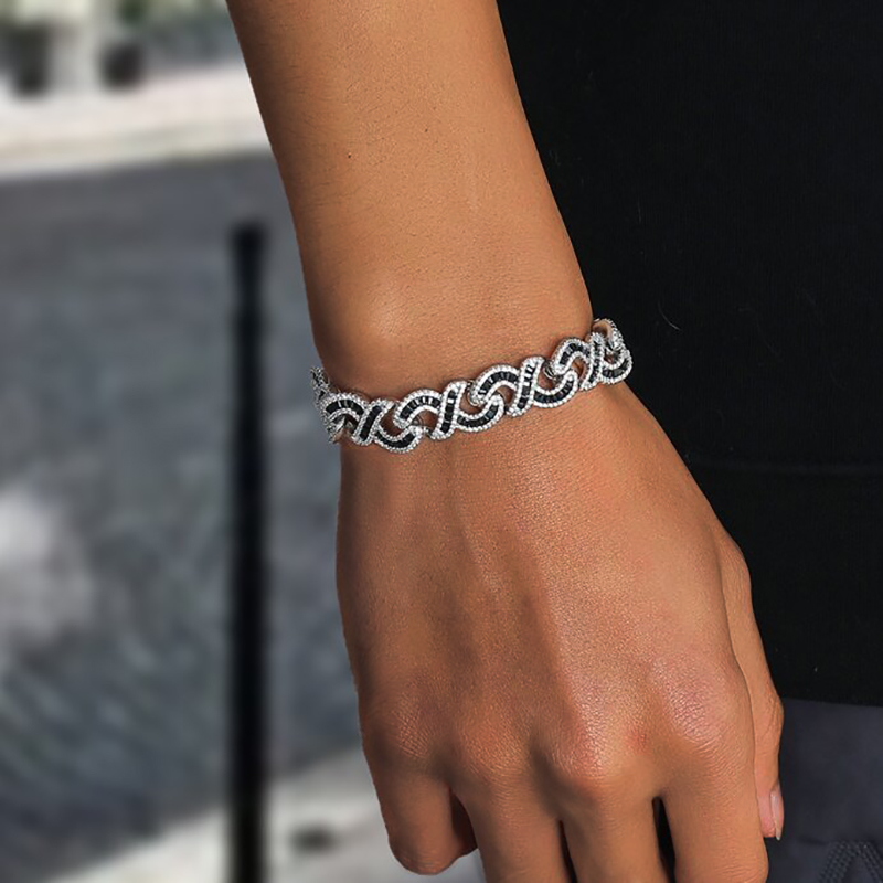 12mm Baguette Cut Black Diamonds Infinity Bracelet