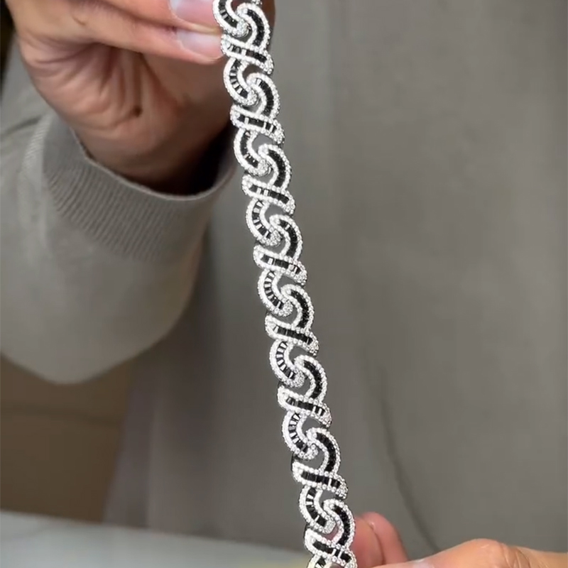 12mm Baguette Cut Black Diamonds Infinity Bracelet