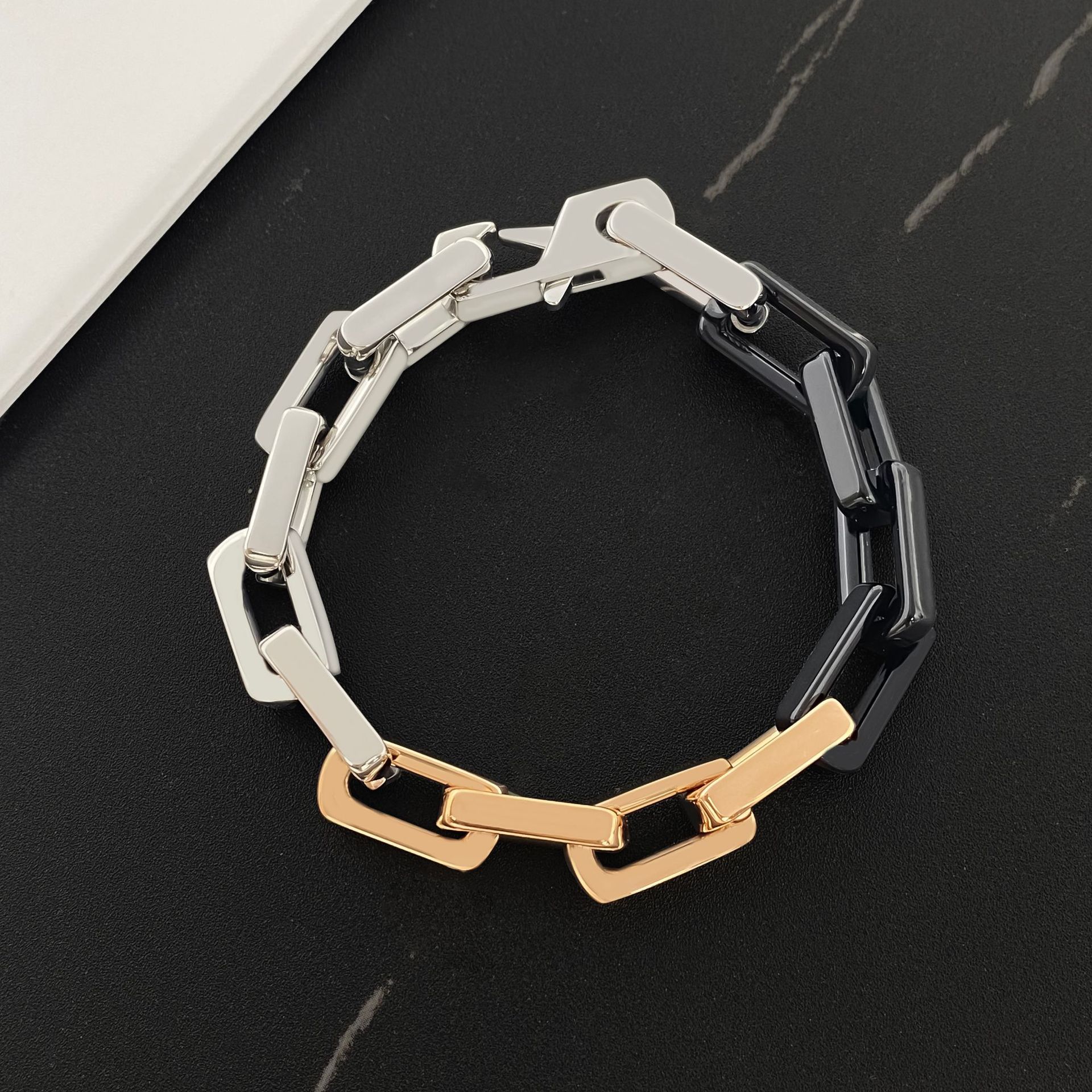 Titanium Steel Rectangle Link Colorblock Bracelet