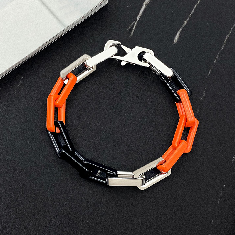 Titanium Steel Rectangle Link Colorblock Bracelet