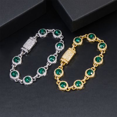 Round Brilliant Cut Emerald Green Diamonds Bracelet