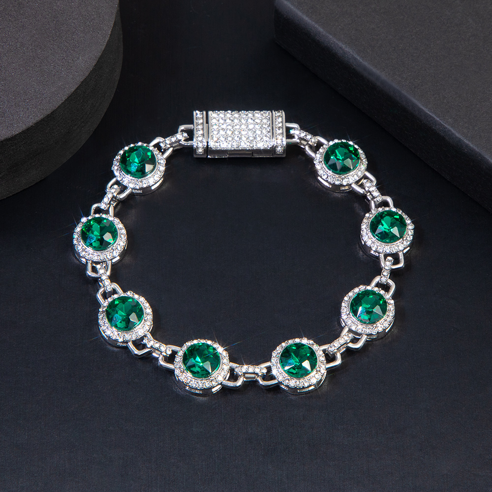 Round Brilliant Cut Emerald Green Diamonds Bracelet