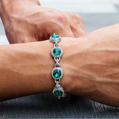 Round Brilliant Cut Emerald Green Diamonds Bracelet