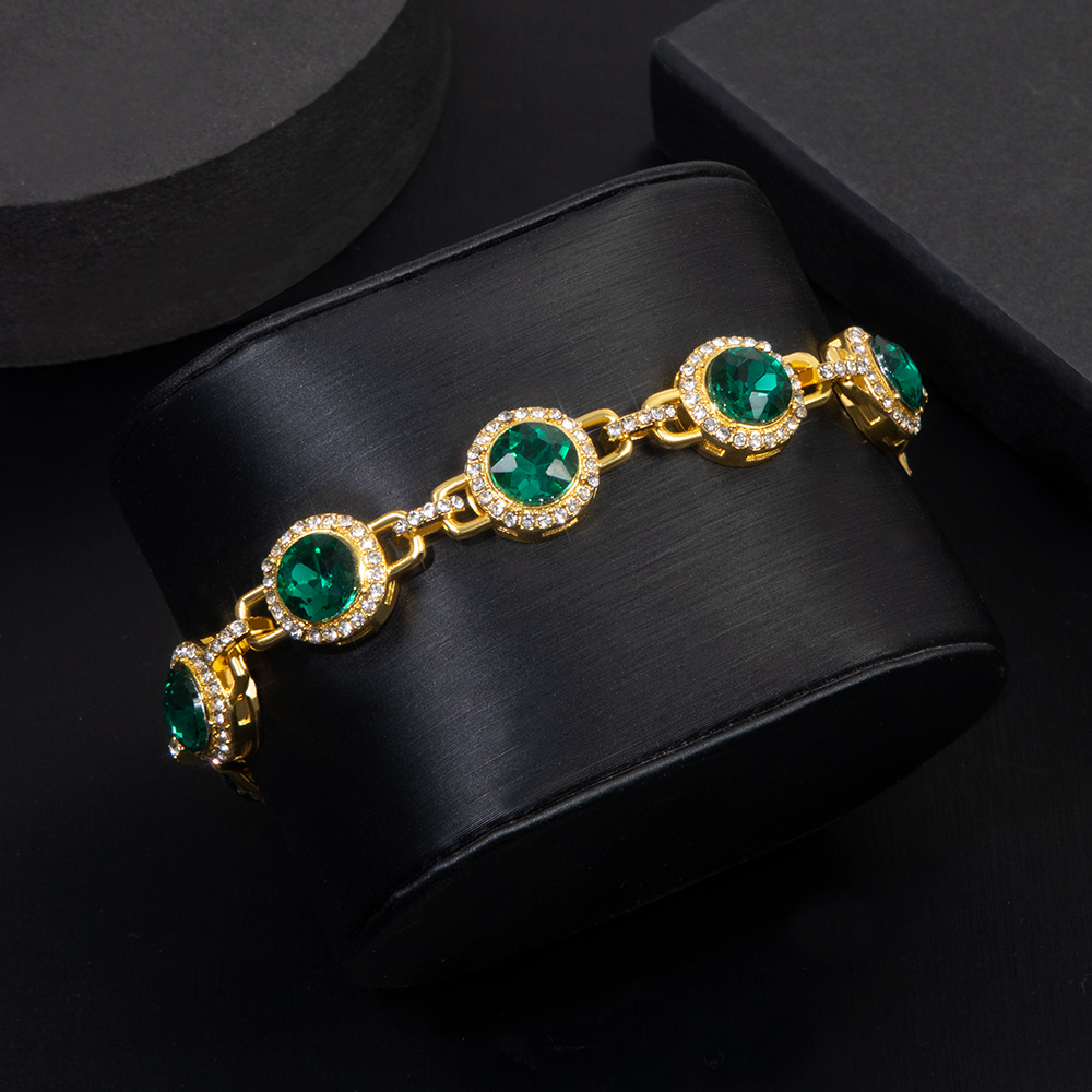 Round Brilliant Cut Emerald Green Diamonds Bracelet