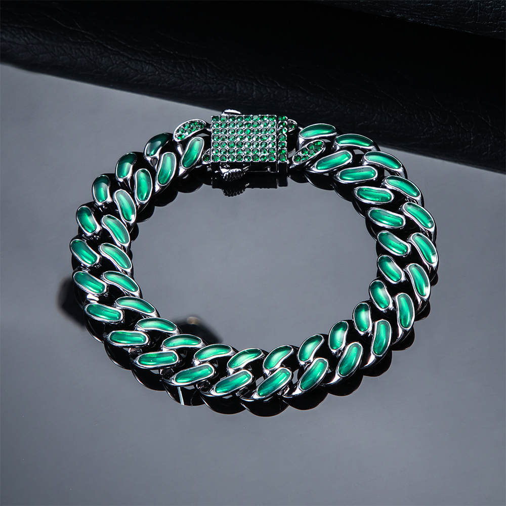 13mm 8" Emerald Iced Enamel Miami Cuban Bracelet