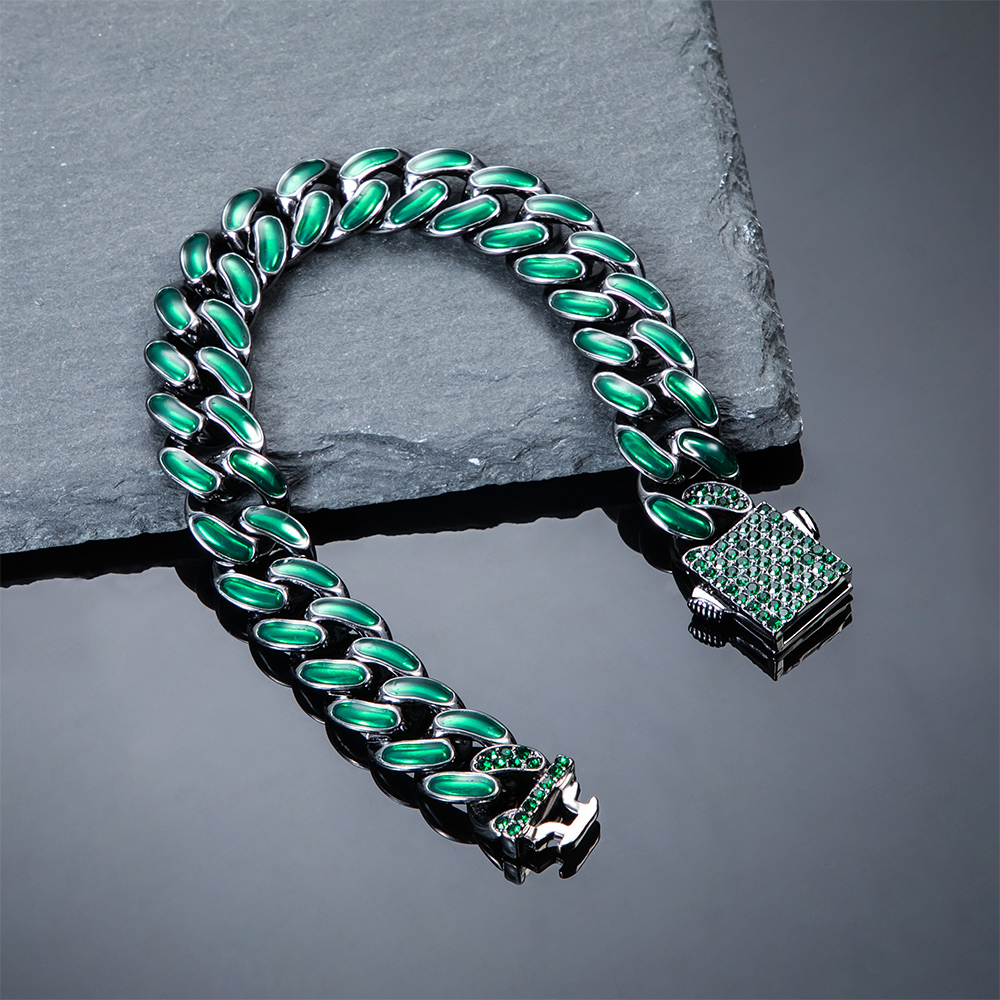 13mm 8" Emerald Iced Enamel Miami Cuban Bracelet