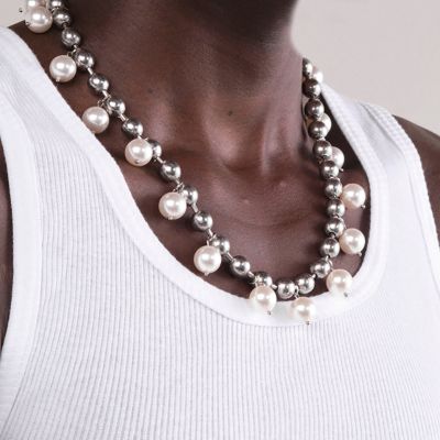 Couple Steel Beads & Pearl Necklace