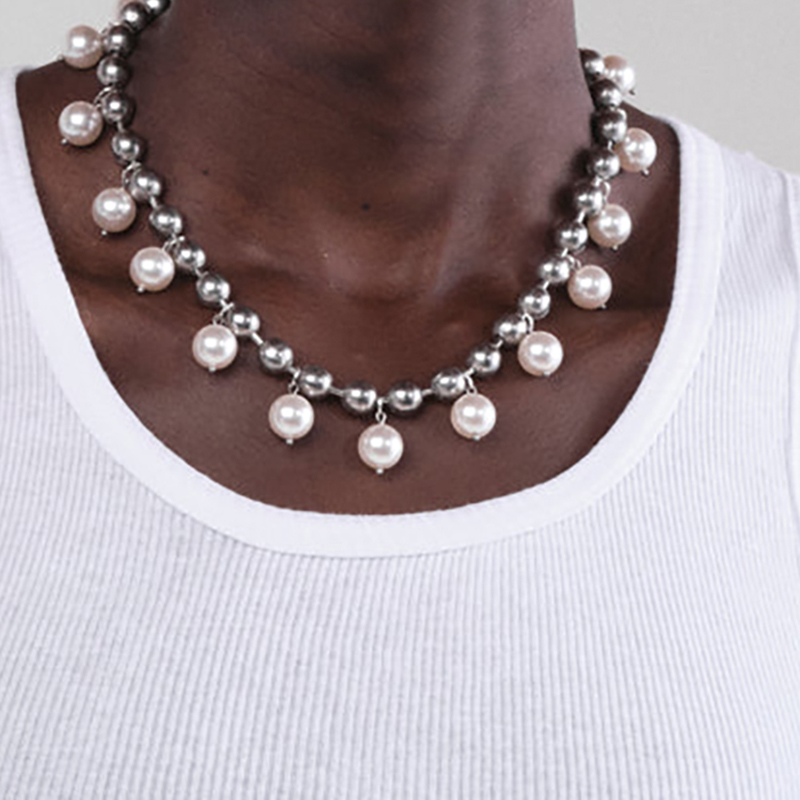 Couple Steel Beads & Pearl Necklace