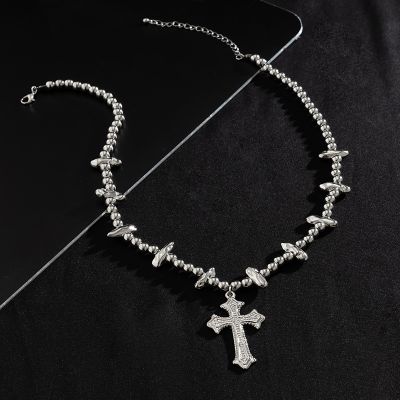 Steel Beads & Cross Pearl Necklace