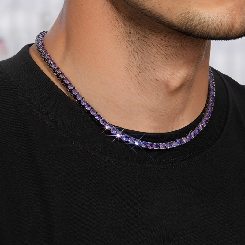 Iced Out Purple 5mm Tennis  Chain in Black Gold