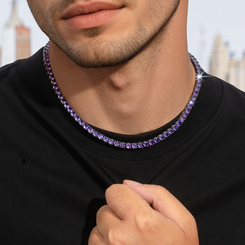 Iced Out Purple 5mm Tennis  Chain in Black Gold