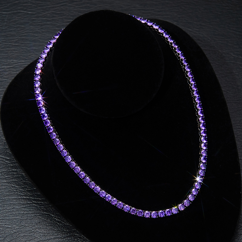 Iced Out Purple 5mm Tennis  Chain in Black Gold