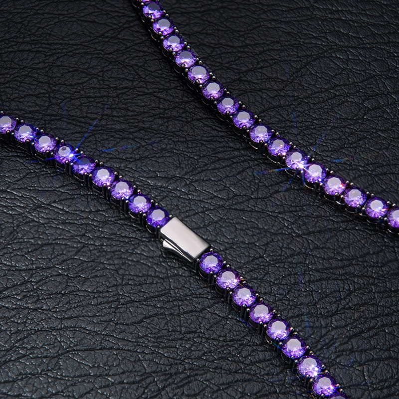 Iced Out Purple 5mm Tennis  Chain in Black Gold