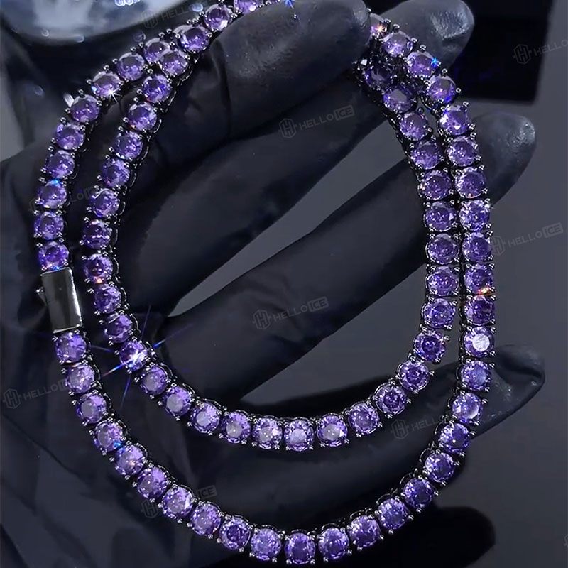 Iced Out Purple 5mm Tennis  Chain in Black Gold