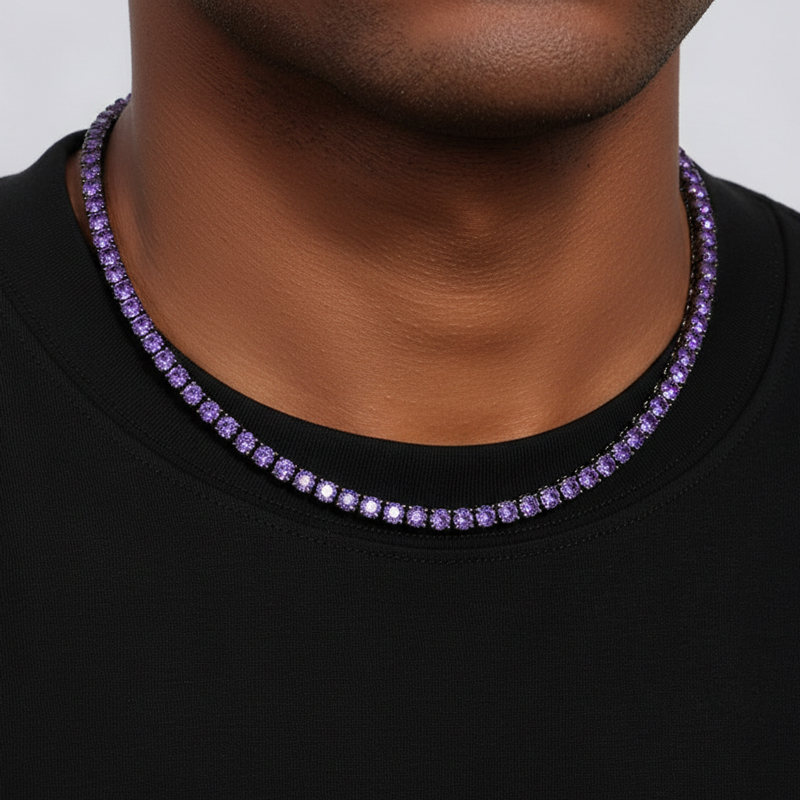 Iced Out Purple 5mm Tennis  Chain in Black Gold