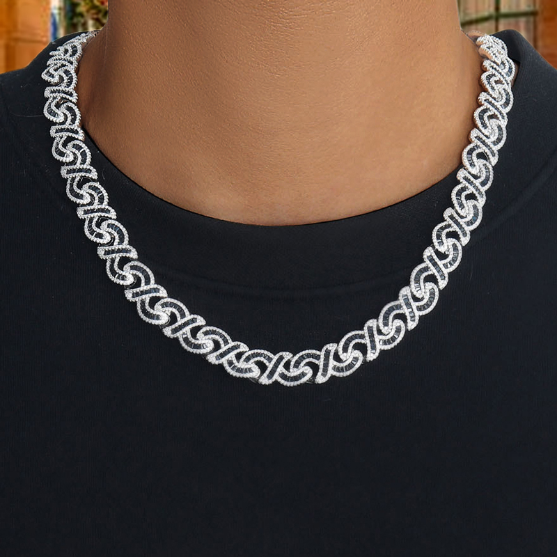 Tapered Baguette Cut Black Diamonds Infinity Sign Necklace