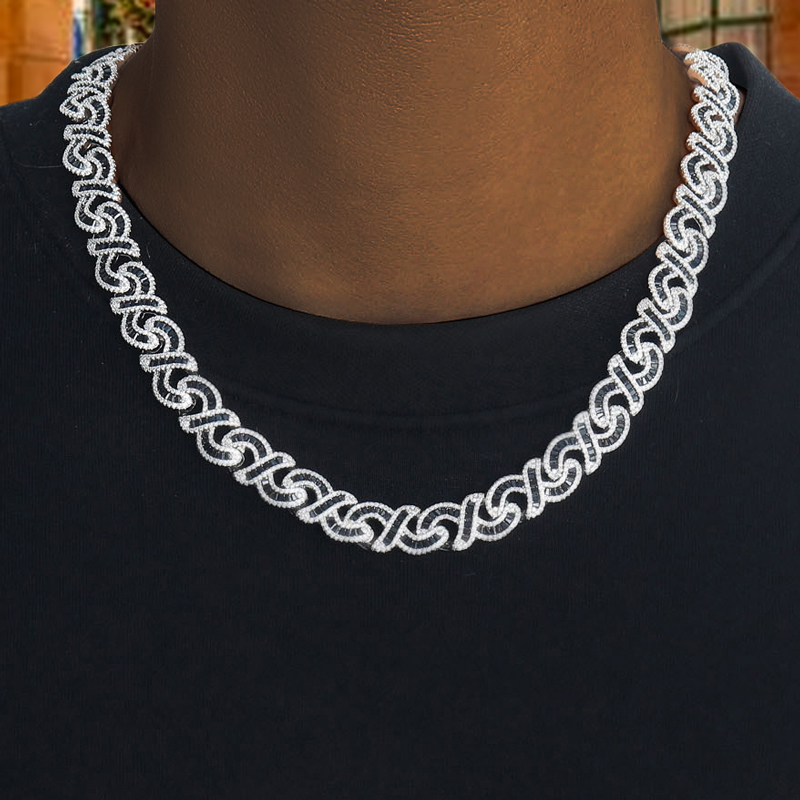 12mm Baguette Cut Black Diamonds Infinity Necklace