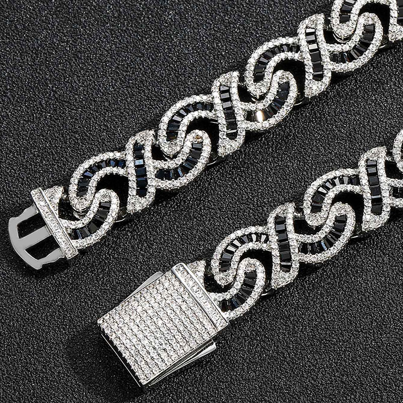 12mm Baguette Cut Black Diamonds Infinity Necklace