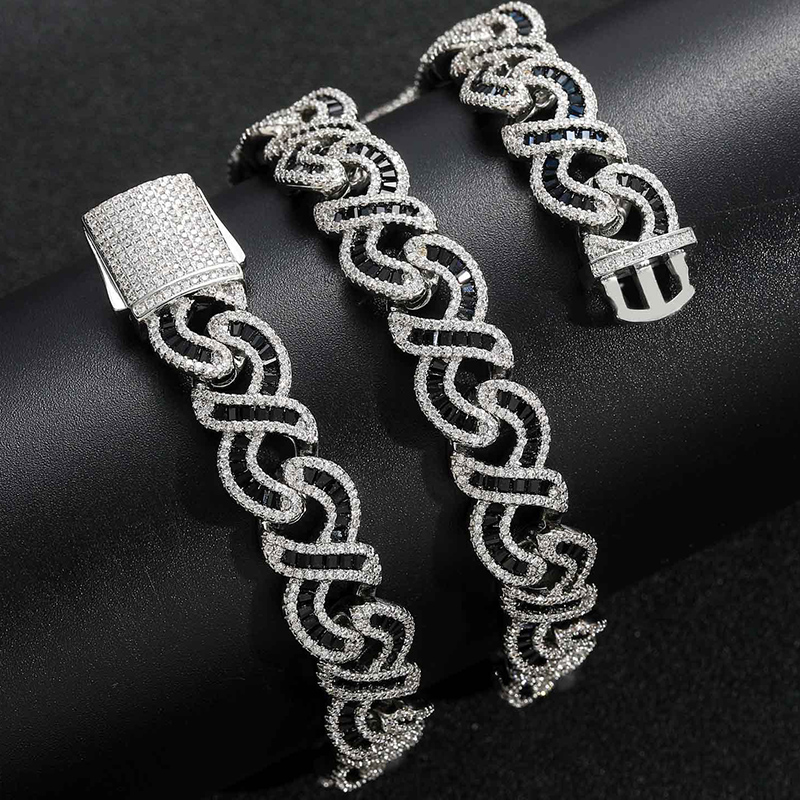 12mm Baguette Cut Black Diamonds Infinity Necklace
